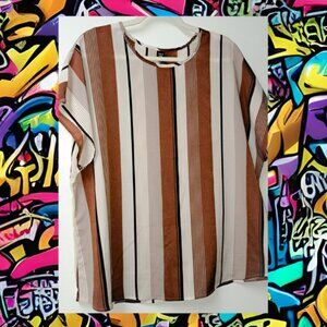 Women's Brown/Tan Striped Blouse in 2XL